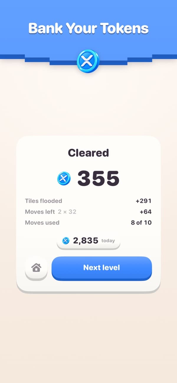 The Bloxel level cleared screen showing a score of 355