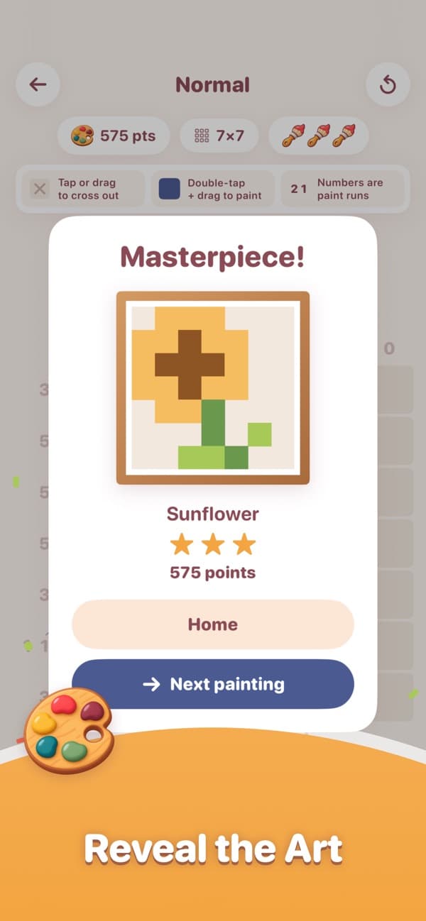 A finished Picrasso painting of a sunflower with three stars