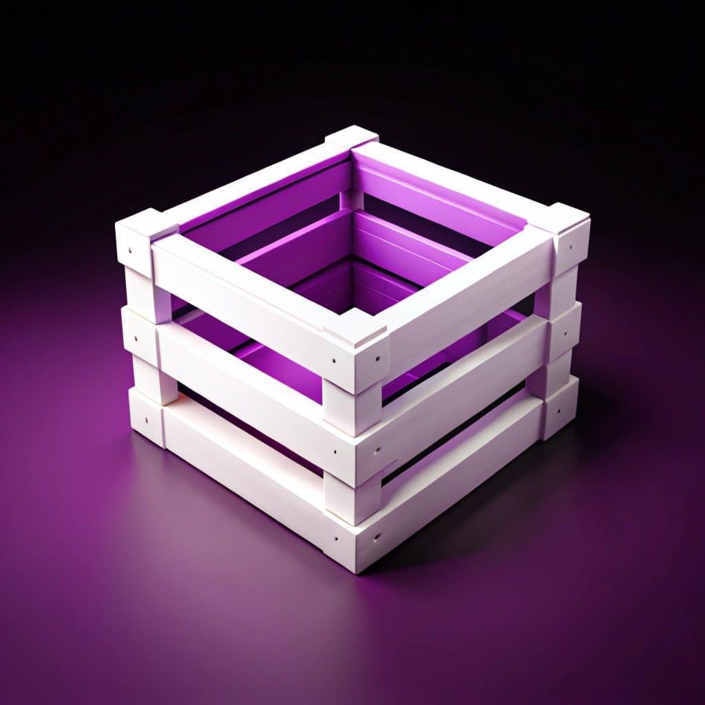 A white wooden crate icon on a purple background